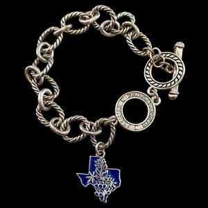 Premier Manufacturing Silver Tone Rope Link Bracelet Texas Charm Bluebonnet